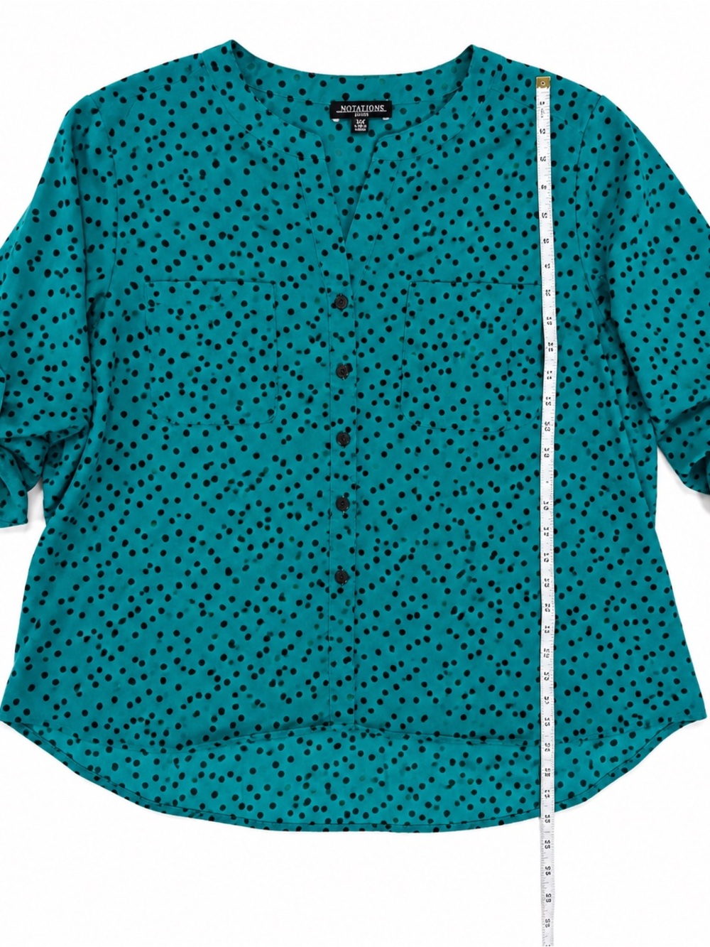Notations Teal Dot Button-Front Blouse - Picture 5 of 6